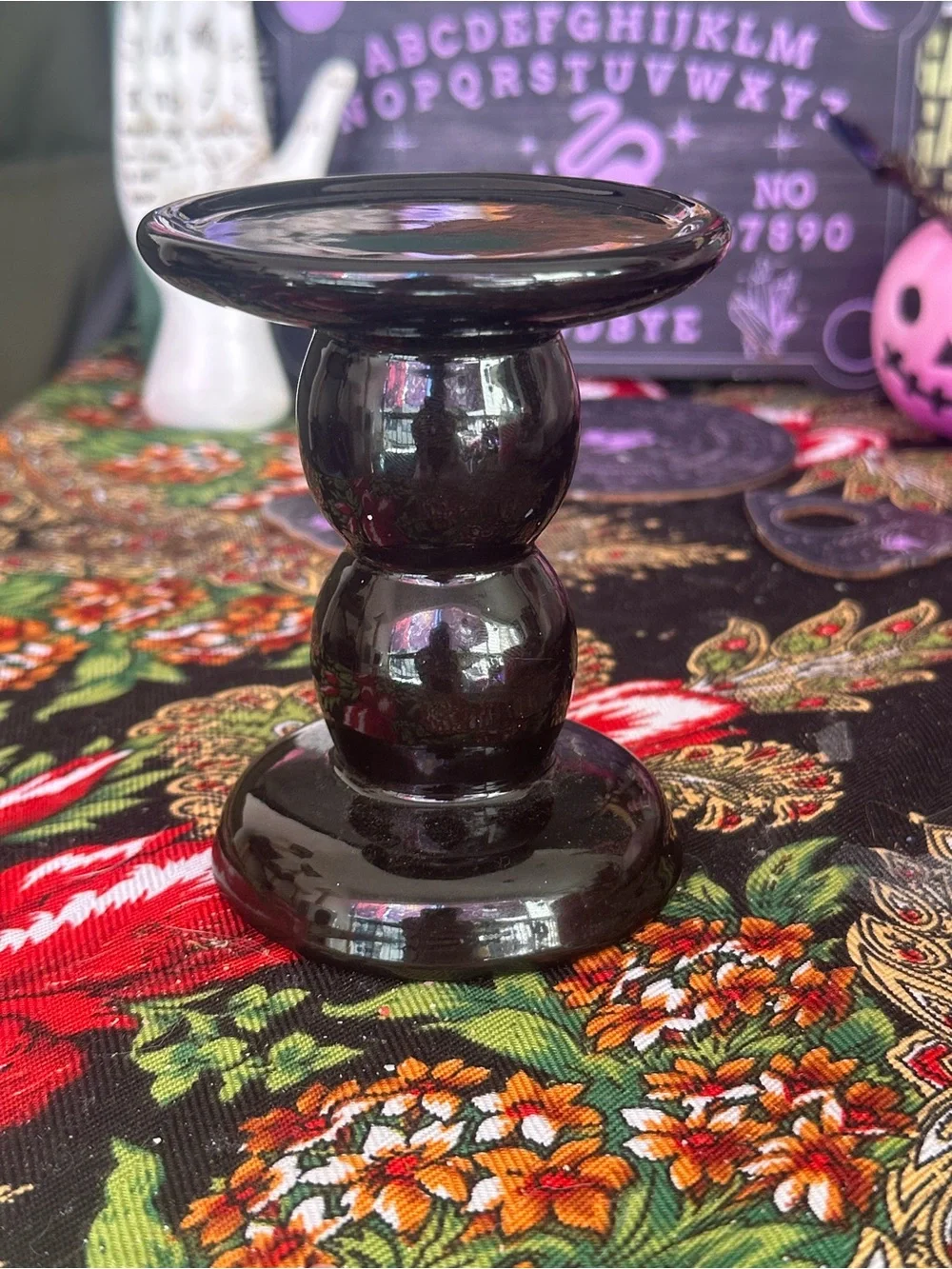 Black Ceramic Pillar Candle Holder | Gothic Altar Decor | Witchy Home Decor